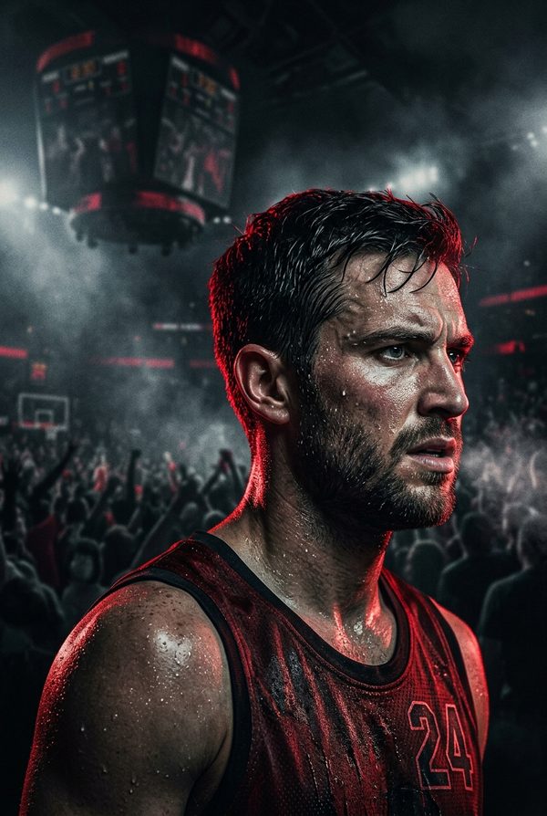 Basketball player under arena lights — Overtime live sports on KemoTV